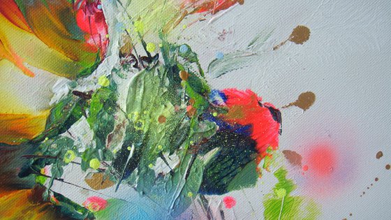 Abstract Flowers "Magic flowers of joy", Large Painting