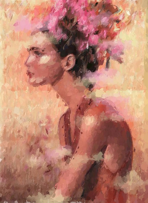 Woman with a  Flower  on yellow by Marina Fedorova