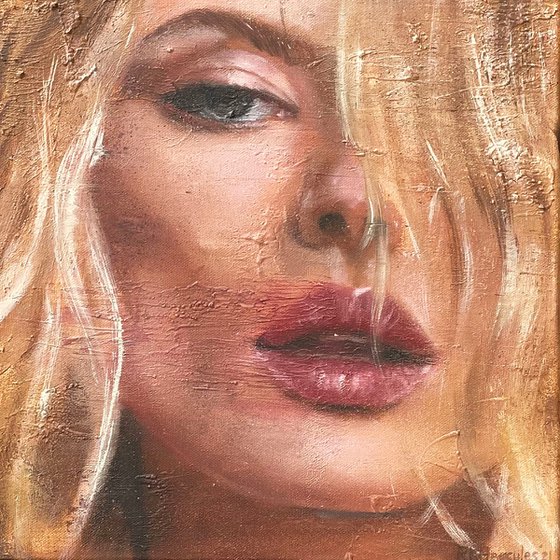Victoria | Blonde female model portrait romantic face woman grunge oil painiting canvas