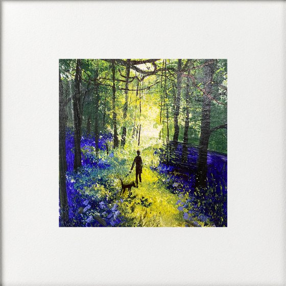 Seasons - Spring among Bluebells with the dog framed