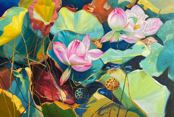 Still life oil painting:Lotus