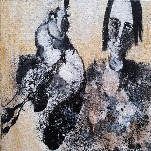 Alter Ego (psychological monochrome painting) - 20x20cm by Anna Soghomonyan