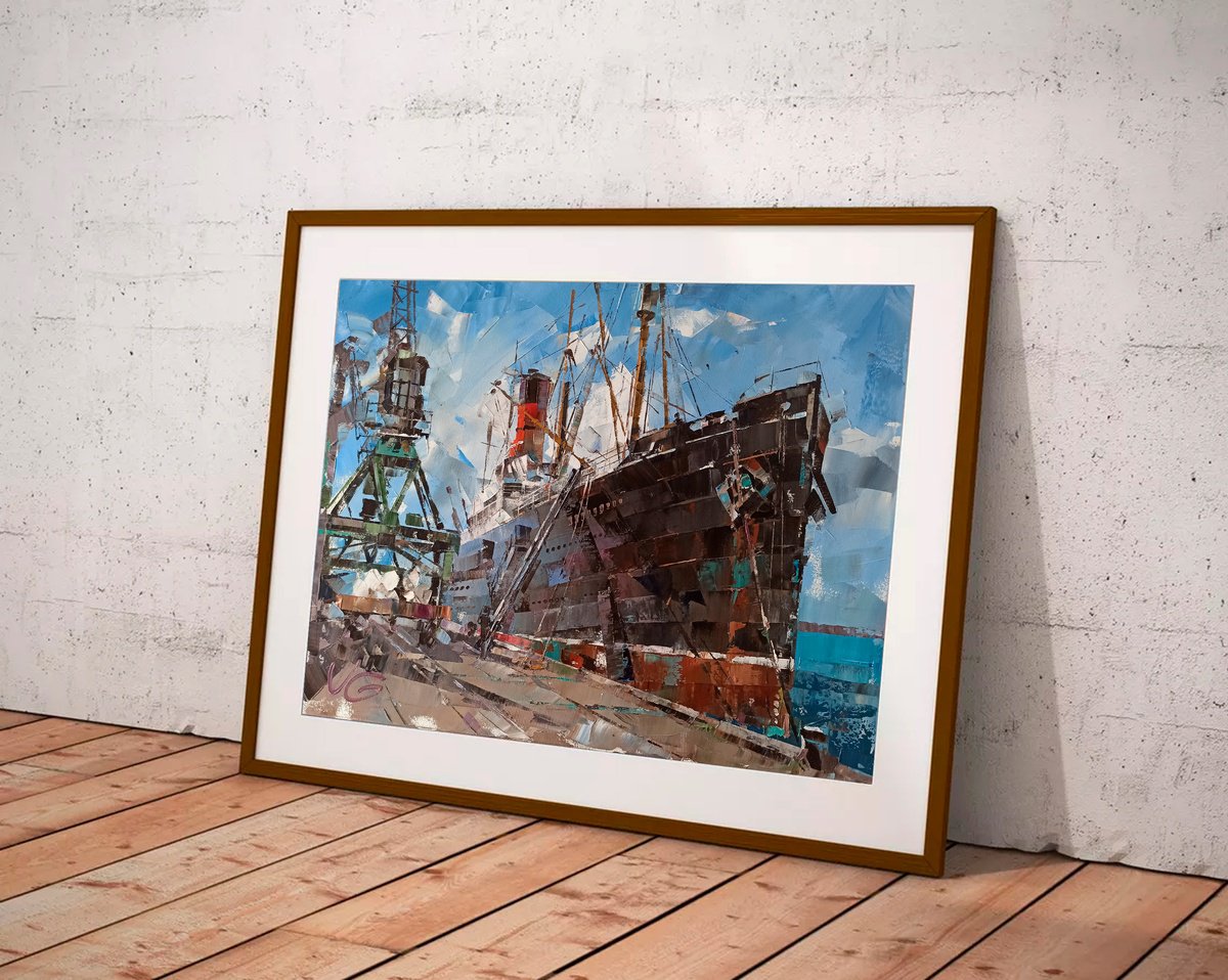 Original oil painting RMS CARPATHIA. Cargo port Fiume, Series Ocean Liners & Fine Art par... by Volodymyr Glukhomanyuk