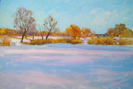 Pink and blue snow.60X40cm.
