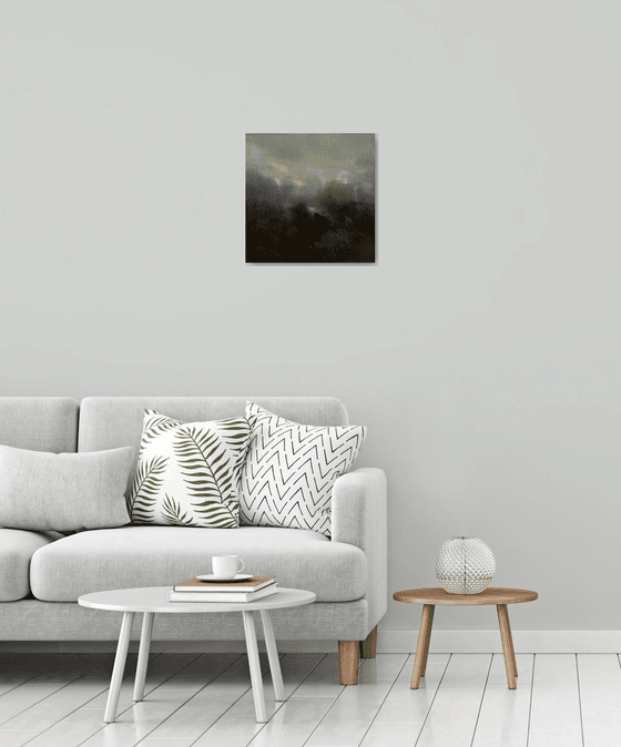 Transition to the dream 45X45 cm  - gold particles original oil painting landscape gift modern urban art office art decor home decor gift idea