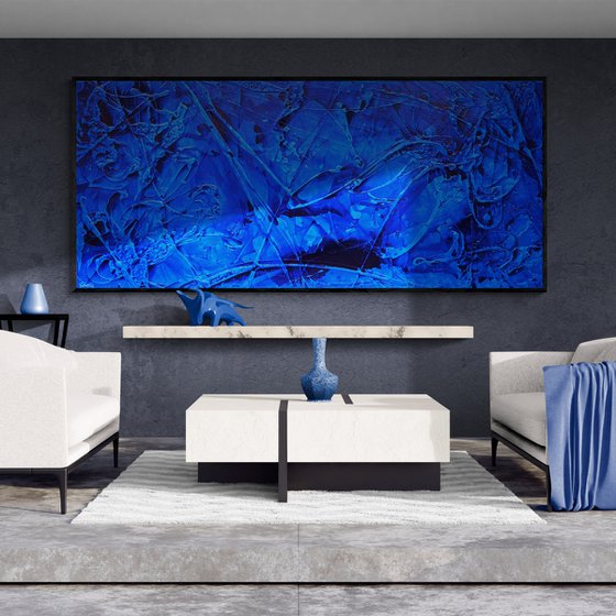 Inked Euphoria 270cm x 120cm Blue Textured Abstract Art