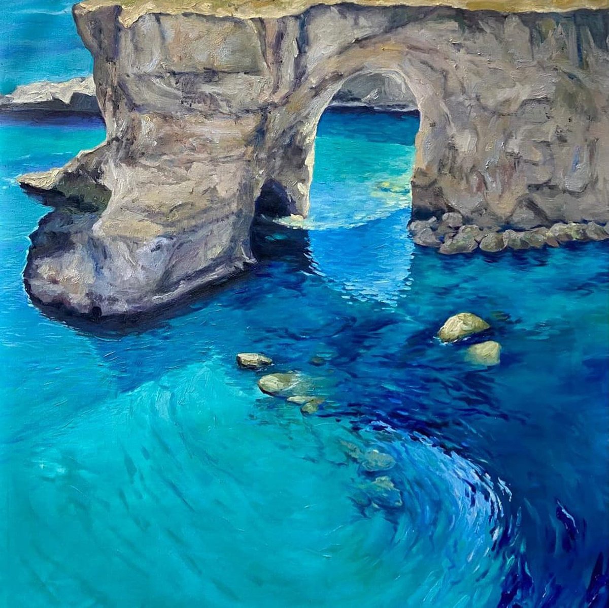 Impressionistic Landscape Oil Painting By Athaang Art, 45 X 45, Natural Arch, Original Artwork