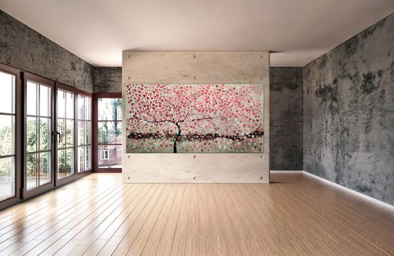 Wunschbaum - Supersize acrylic abstract painting cherry blossoms nature painting canvas wall art