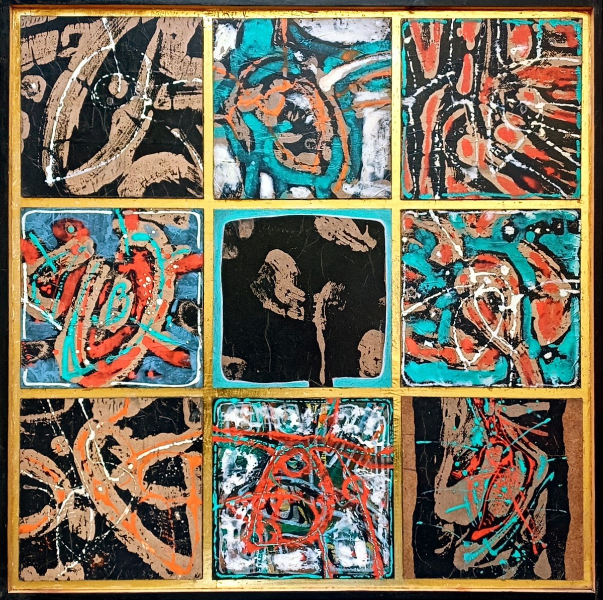 Abstract Acrylic Painting By Stanislav Bojankov, 24 X 24", Composition With Hearts-I, Original Artwork