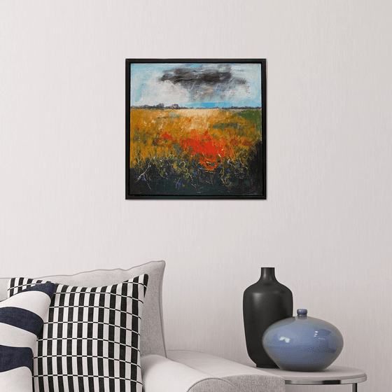 Orange Field with blue cornflowers (framed)