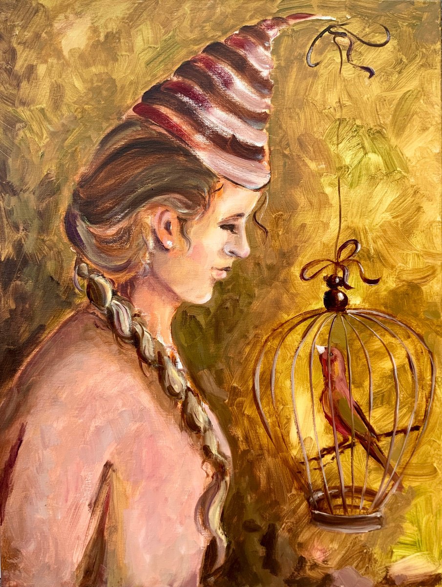 Little Bird - girl portrait, bird, cage by Alexandra Jagoda (Ovcharenko)