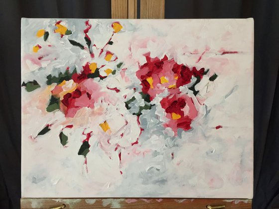 Abstract Painting - Floral Abstraction 5.07 - Acrylic on Stretched Cotton Rag Paper