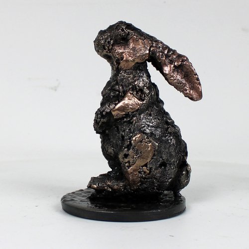 Rabbit 29-23 - Metal animal sculpture - bronze and steel lace by Philippe Buil