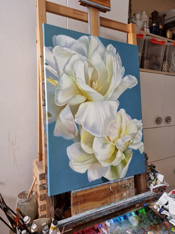 "Dance of white silk. "  tulip flower 2021