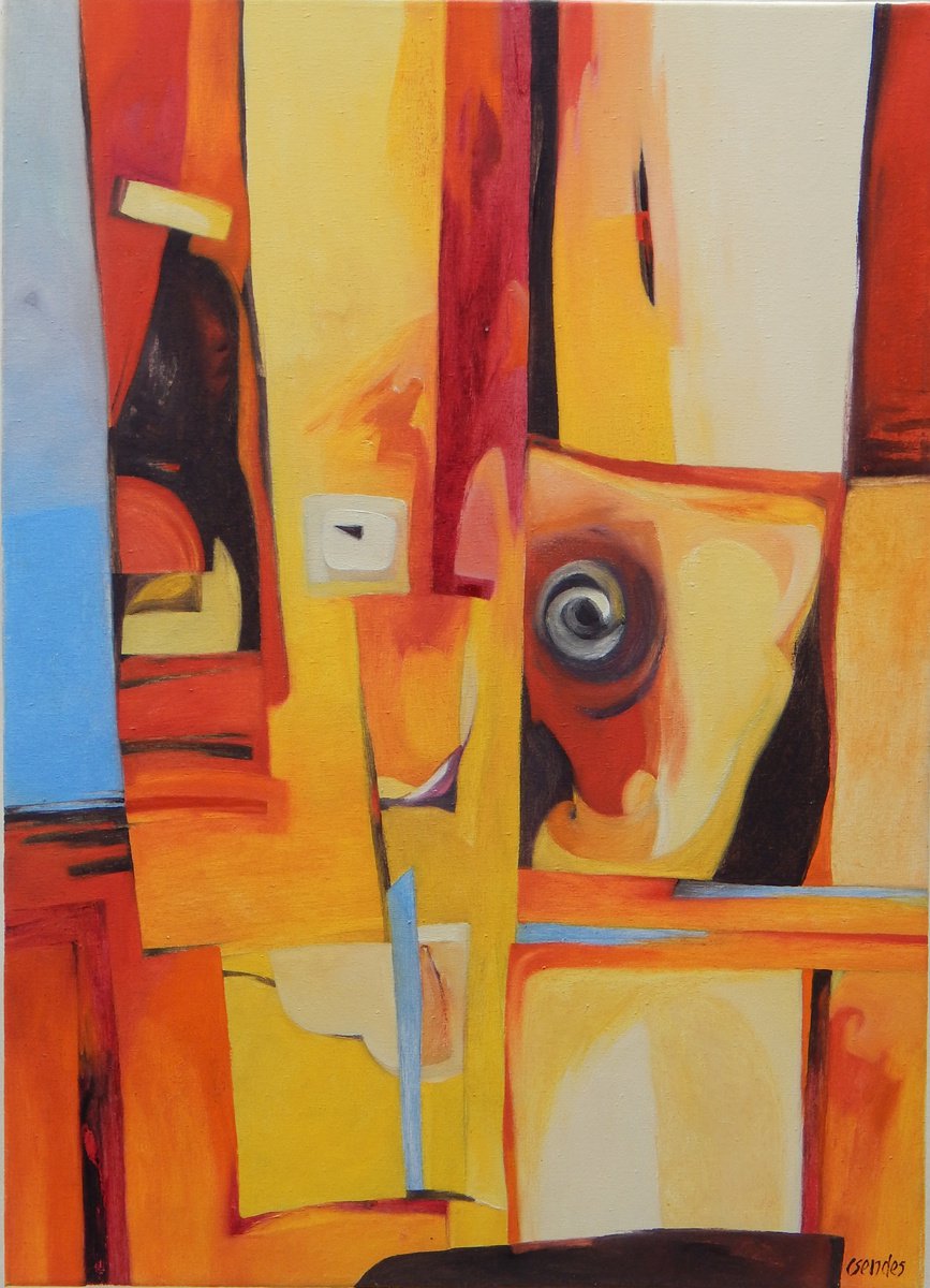 Expressive Abstract Oil Painting By Csaba Csendes, 20 X 28, Spanish Rhapsody, Original Artwork