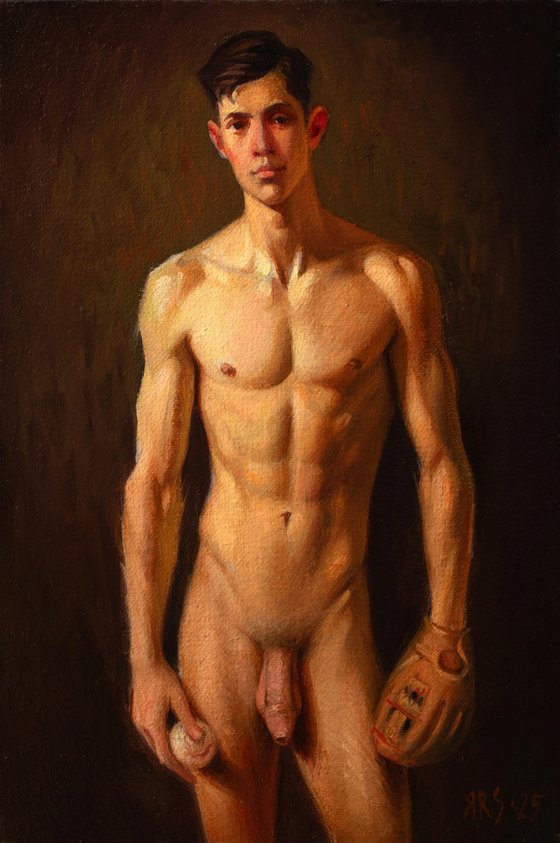 YOUNG MAN WITH A BASEBALL GLOVE