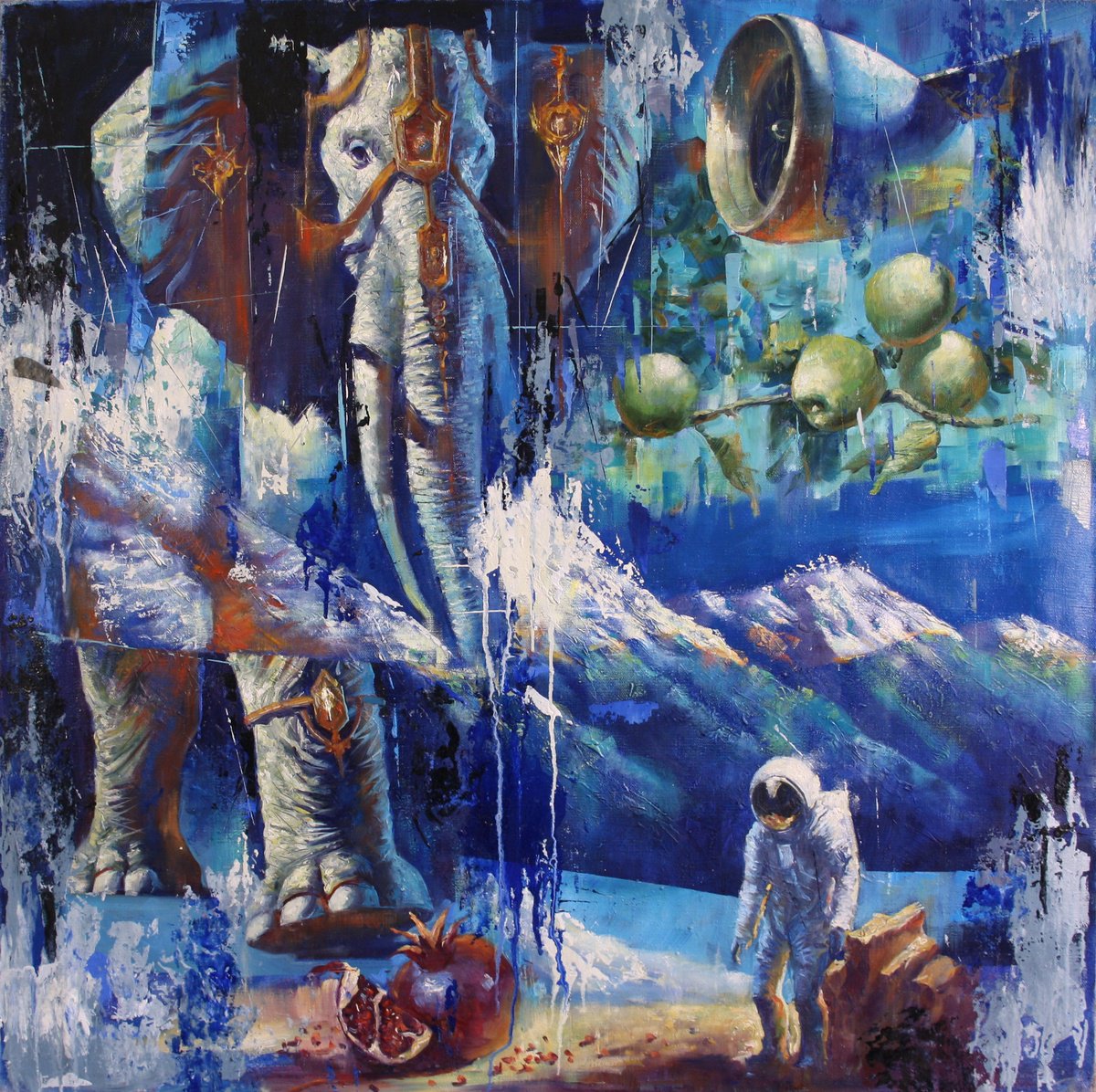 Surrealistic Portrait Oil Painting By Alexandr Dobrodiy, 39 X 39, C???? ?????., Original Artwork