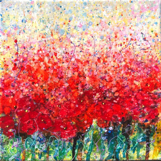 Abstract Poppy Field   #1  10 "X 10" X 0.5"  by @OLenaArt