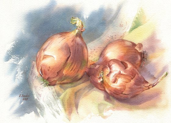 Ukrainian watercolour. Winter onions