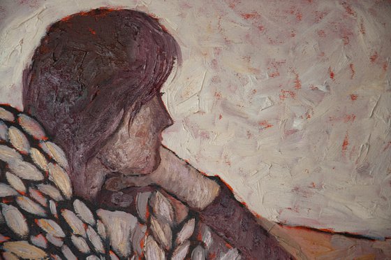 Healing properties of a blanket - Faceless Woman Original Modern Figurative Painting Original Oil Painting on Canvas