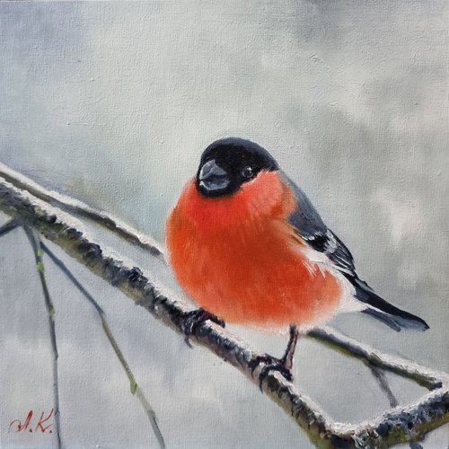 "Winter fire." Bullfinch birds 2021 by Anna Bessonova (Kotelnik)