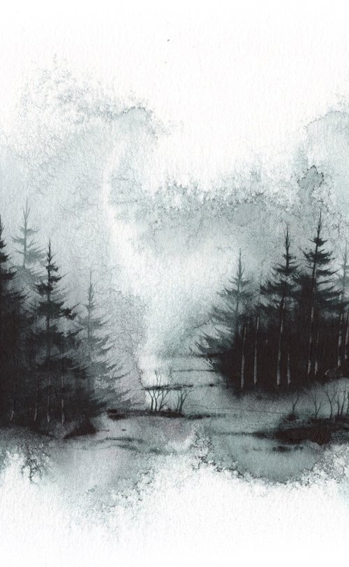 Places XXXII - Watercolor Pine Forest by ieva Janu