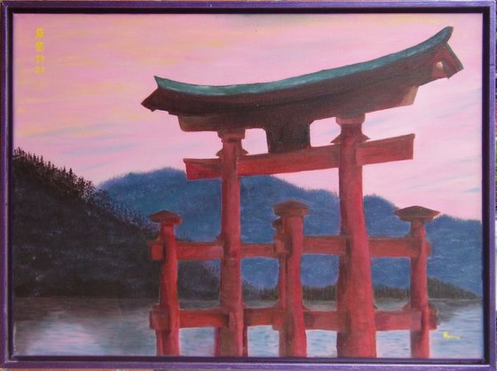 Torii over a pink sky