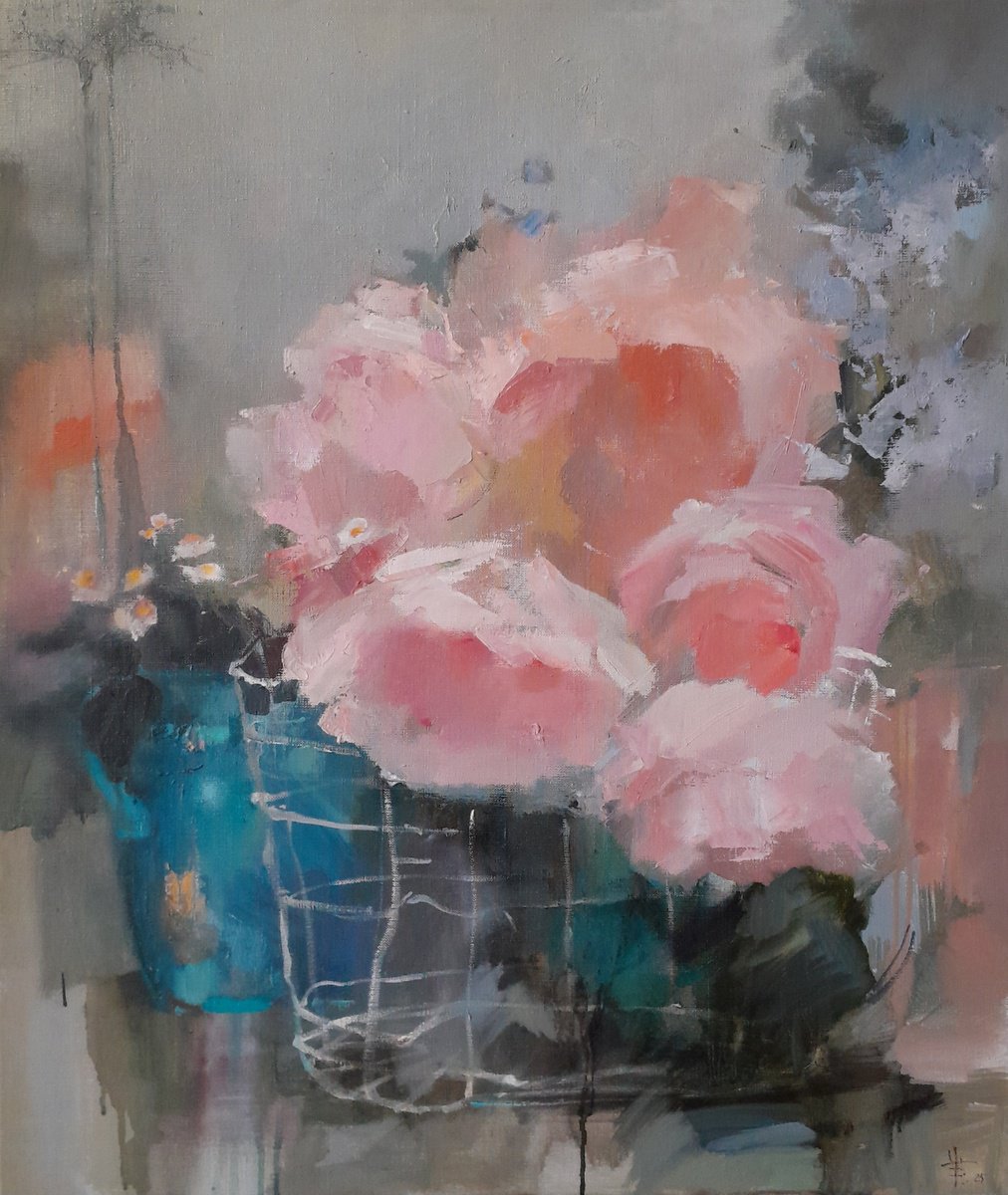 Expressive Botanical Oil Painting By Tatyana Barinova, 24 X 28", October, Original Artwork