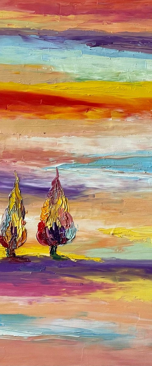 Colorful trees 50x60 cm by Anastasiia Novitskaya