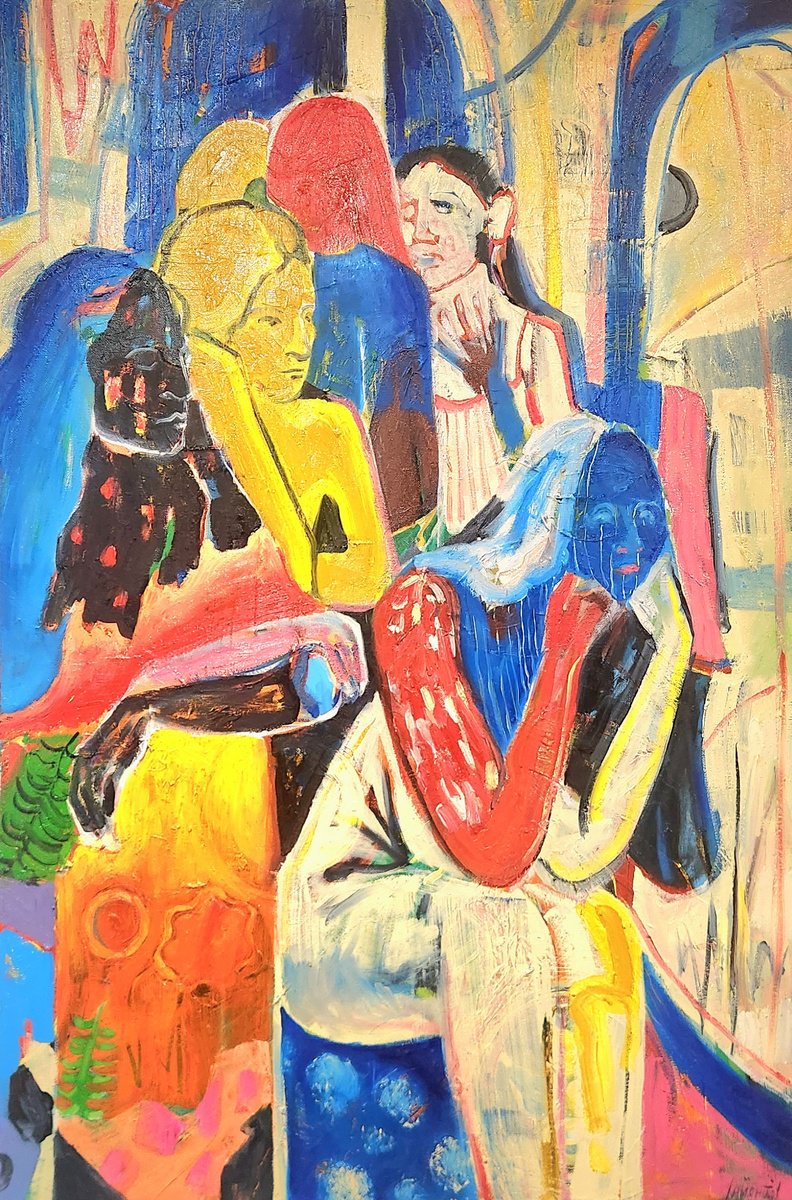 Expressive Portrait Oil Painting By Anahita Amouzegar, 24 X 35, In The Midst, Original Artwork