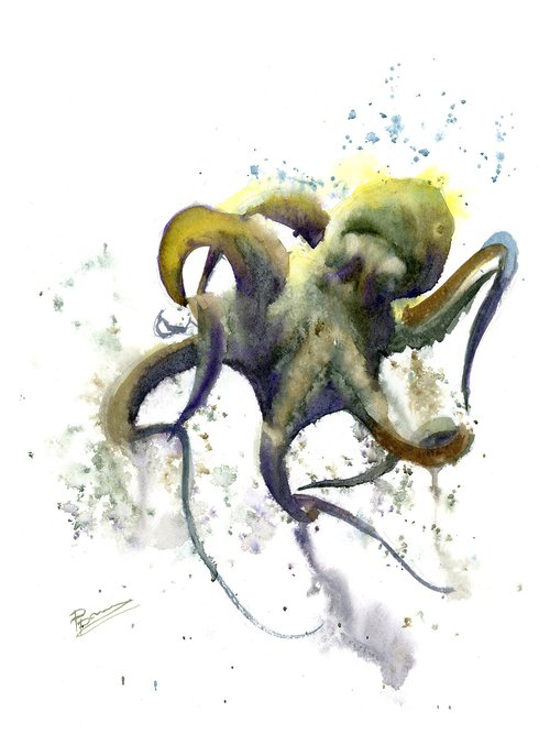 Green octopus by Olga Shefranov (Tchefranov)