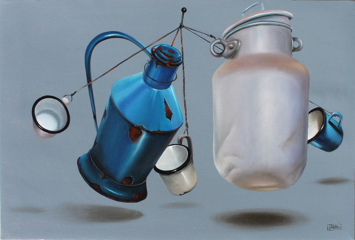 Photorealistic Still Life Oil Painting By Nicoletta Bagatti, 24 X 16", Le Piccole Canaglie - Sospesi 5, Original Artwork