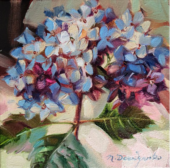 Hydrangea flowers painting, Purple flower canvas painting original