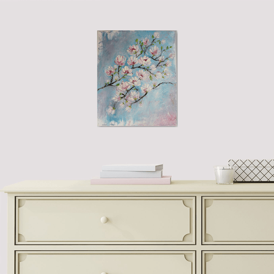 Cherry blossoms - Oil painting on stretched canvas - palette knife - impressionistic painting - floral art - gift art - impasto textured artwork