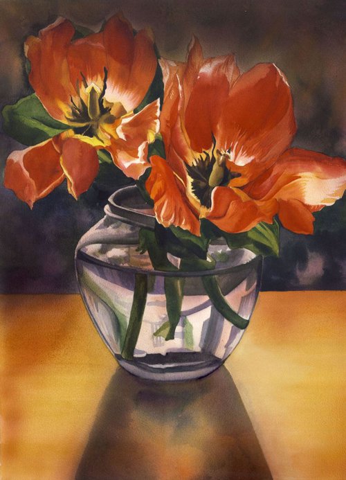 Still life with tulips by Alfred  Ng
