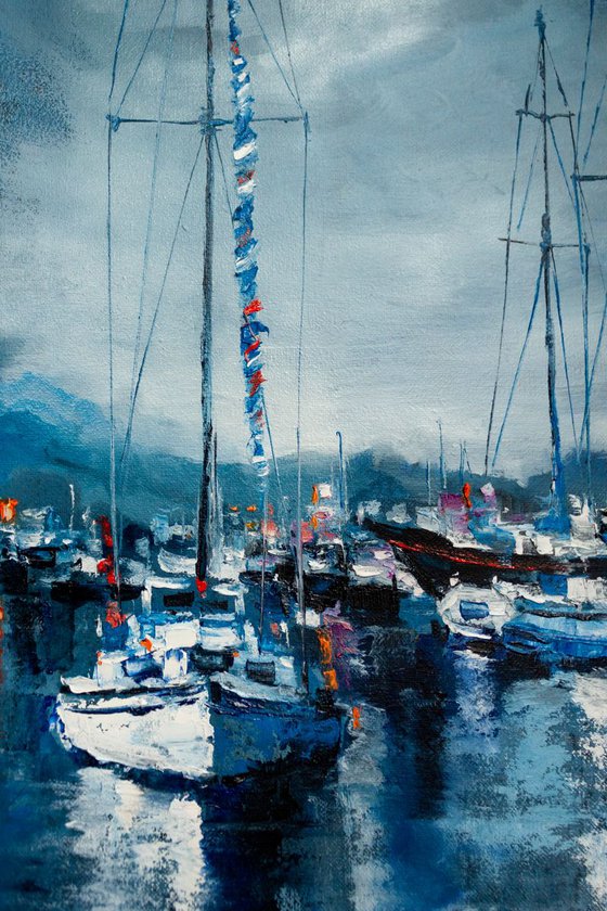 "Yachts in the harbor" ships, seascape ,sailboats