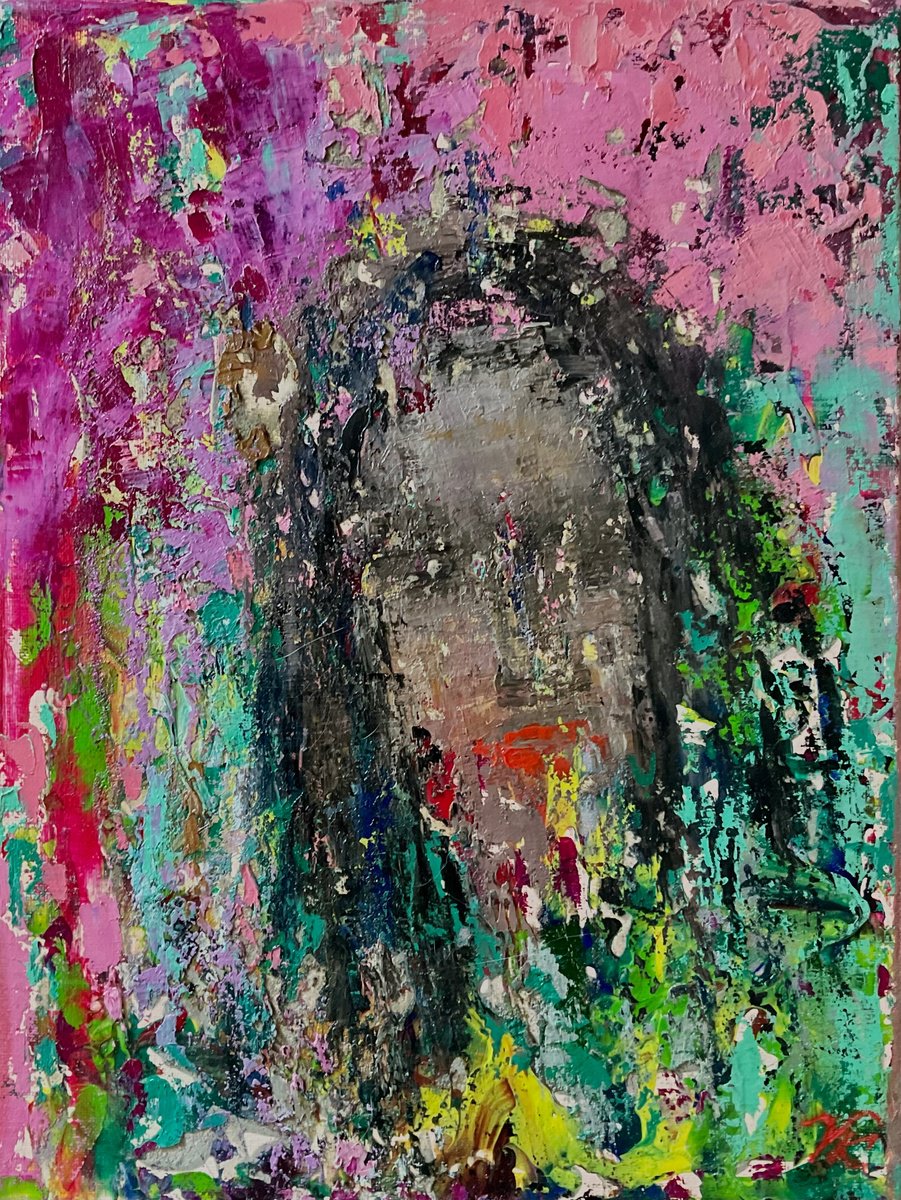 Abstract Oil Painting By Vera Klimova, 12 X 16", Mysterious Stranger, Original Artwork