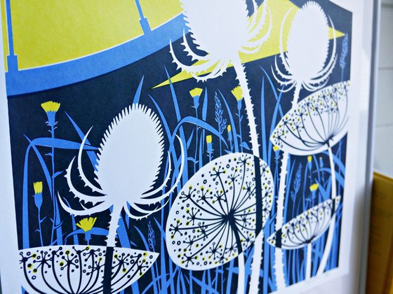 2 Brave Wheels - A2 Silkscreen Bicycle with Flowers Poster, Screen Printed Cycling Art Print