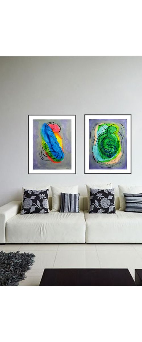 cosmogonie 4/ diptych - 39,37 x 25,59 in (100 x 65 cm) by Pierre-Yves Beltran