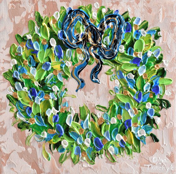 Christmas Wreath With Blue Ribbon