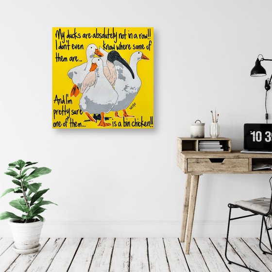 Ducks in a Row Yellow Bin Chicken 61cm x 61cm