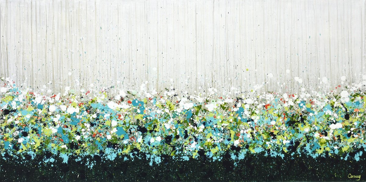 Abstract Landscape Acrylic Painting By Lisa Carney, 48 X 24", Garden Treasure, Original Artwork