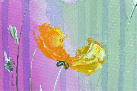 Summer Fun  - abstract flower painting, framed art