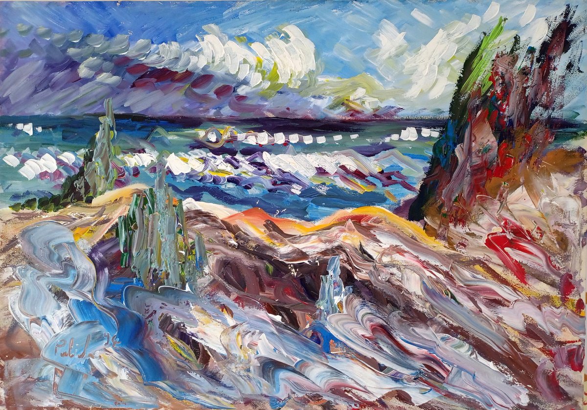 Impressionistic Landscape Acrylic Painting By Antonino Puliafico, 33 X 24, Duna E Mare, Original Artwork