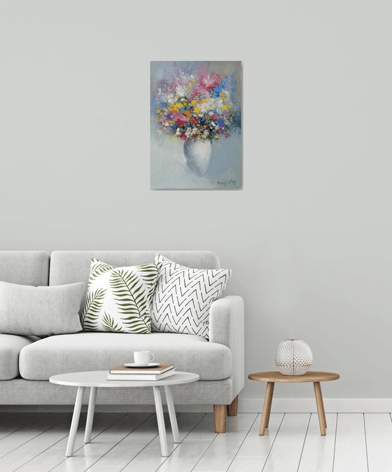 Colorful flowers (50x70cm, oil painting, ready to hang)
