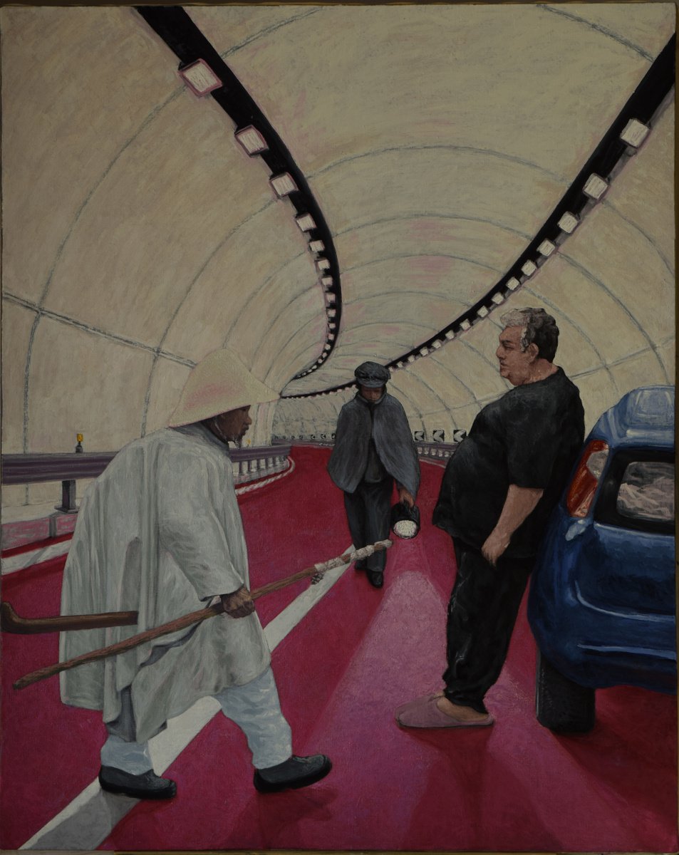 Portrait Oil Painting By Antonio Mele, 50 X 63, Otzi Goes To Work, Original Artwork