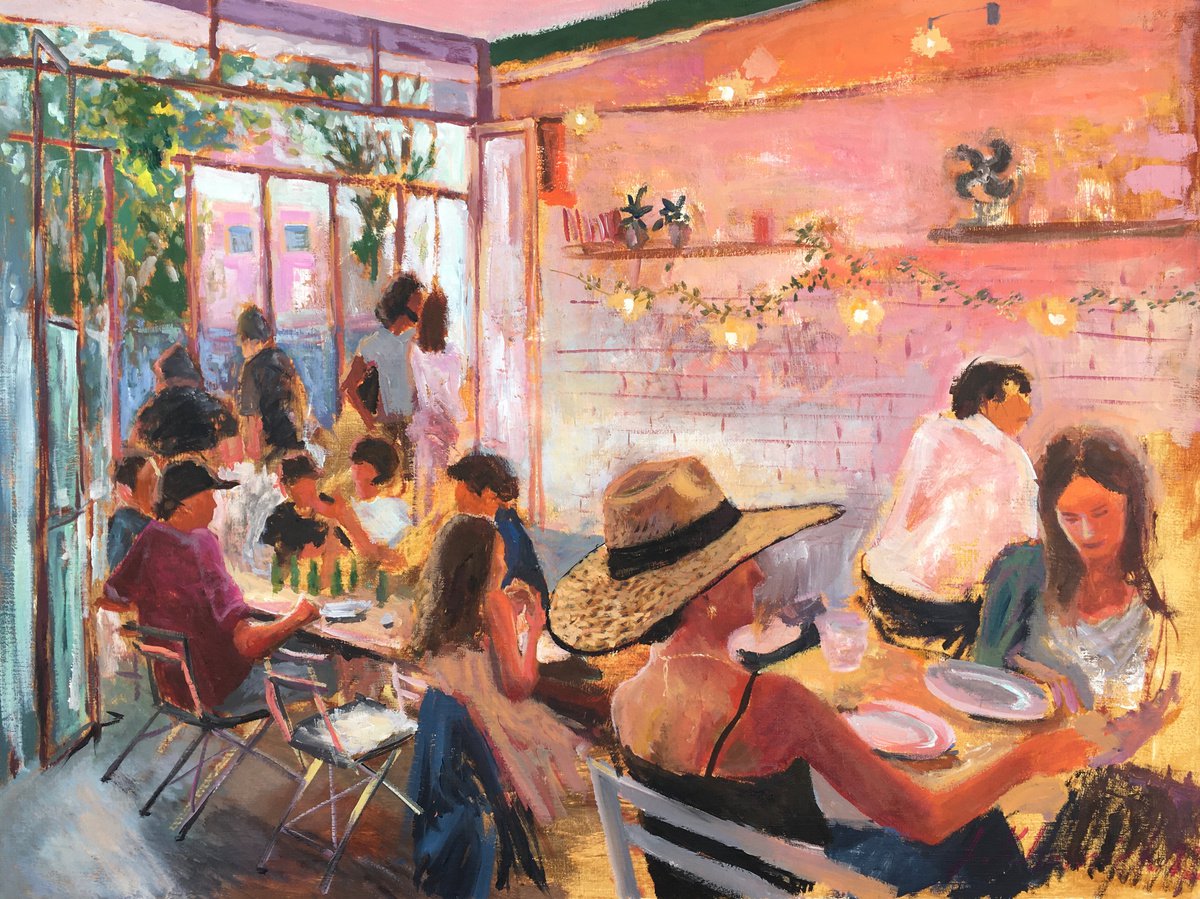 Israeli Restaurant painting, TLV cafe, south Tel Aviv, 2022 by Leo Khomich