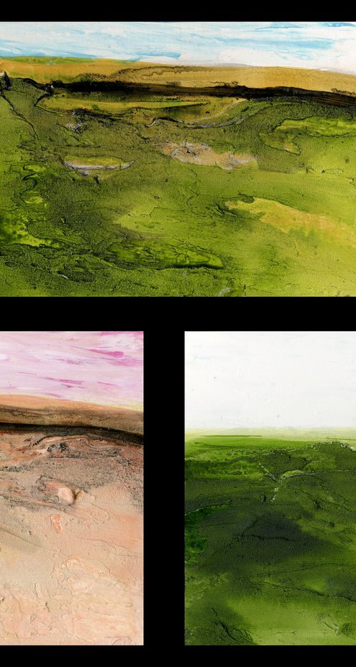 Dream Land Collection 9 - 3 Small Textural Landscape Paintings by Kathy Morton Stanion by Kathy Morton Stanion