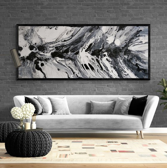 Salt and Nero 200cm x 80cm Black White Textured Abstract Art