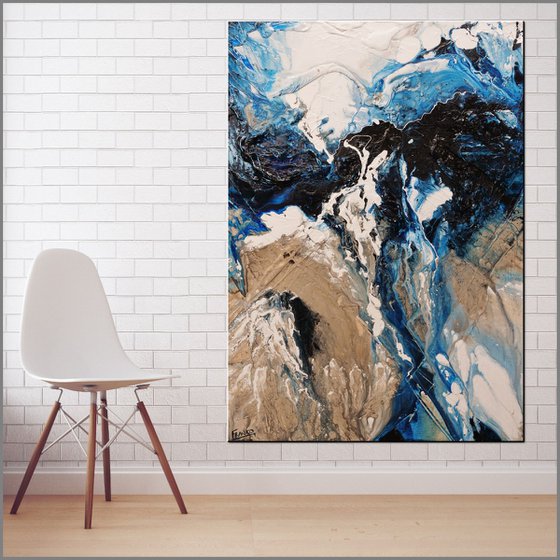 Sorrento Delta 140cm x 100cm Blue Cream Textured Abstract Art